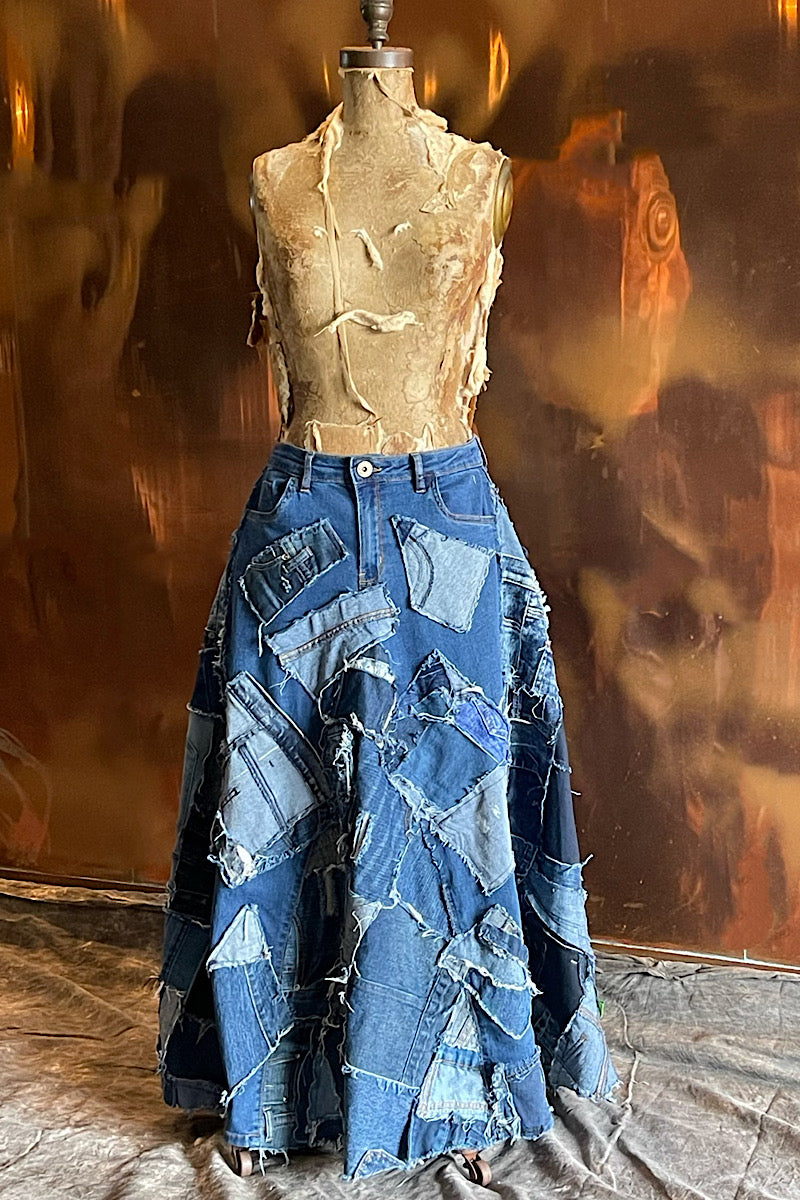 Patchwork denim clearance skirts