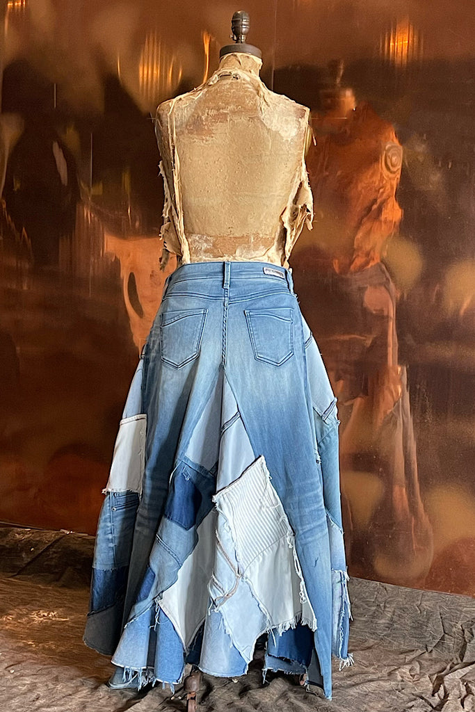 Classic A Line Denim Skirt, Recycled Hippie Maxi Skirt, Redesigned  Patchwork Jean Skirt Dark Denim Refashioned Boho Festival Skirt, NBB42 -  Etsy